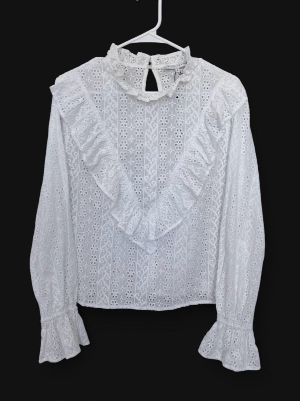 NWOT English Factory White Ruffle Eyelet
Long Sleeve Blouse Medium Boho Feminine